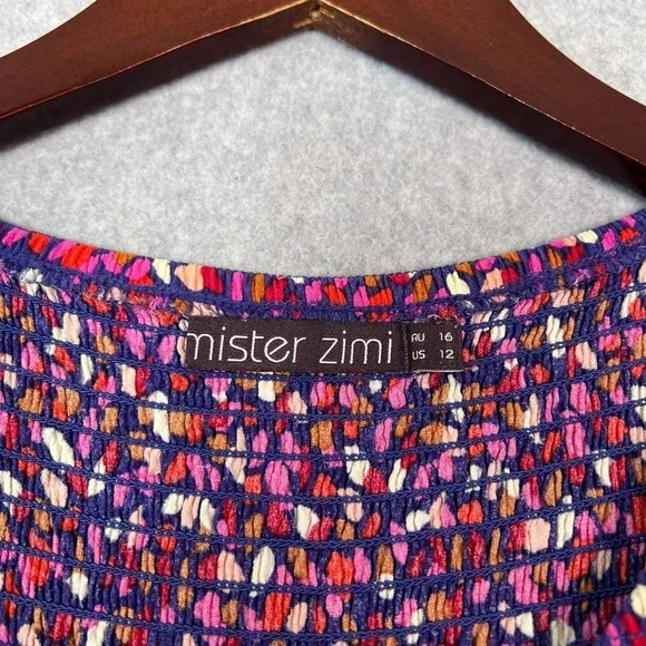 Mister Zimi Size 12 River Birch Dahlia Long Sleeve Smocked Bodice Midi Dress - Picture 6 of 7